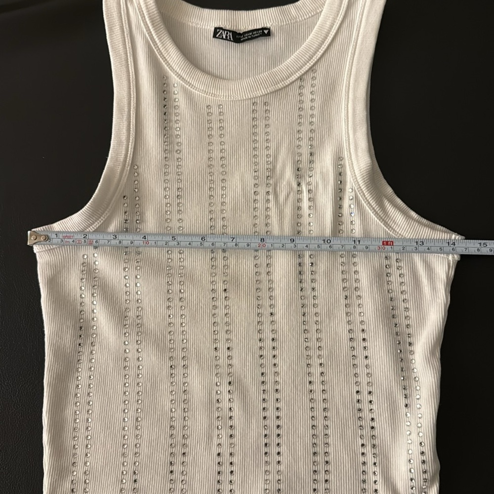 Zara White Rhinestone Ribbed Tank Top - Picture 7 of 9